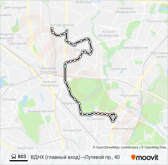 Автобус 803: карта маршрута