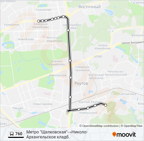 Автобус 760: карта маршрута