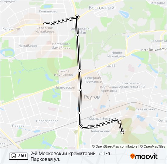 Автобус 760: карта маршрута