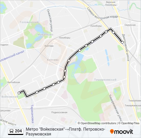 Автобус 204: карта маршрута
