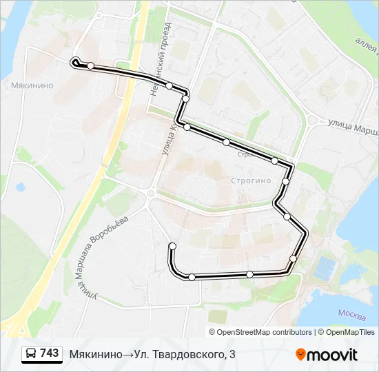Автобус 743: карта маршрута