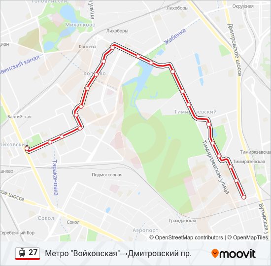 Трамвай 27: карта маршрута
