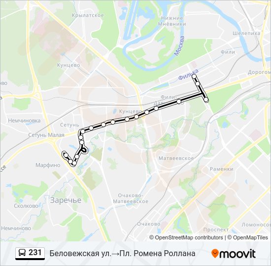 Автобус 231: карта маршрута