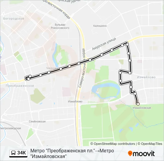 Автобус 34К: карта маршрута
