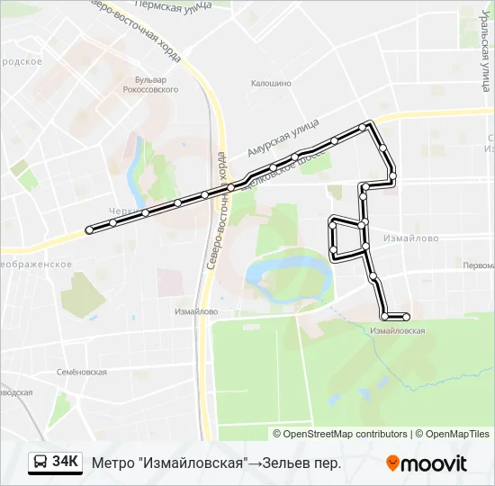 Автобус 34К: карта маршрута