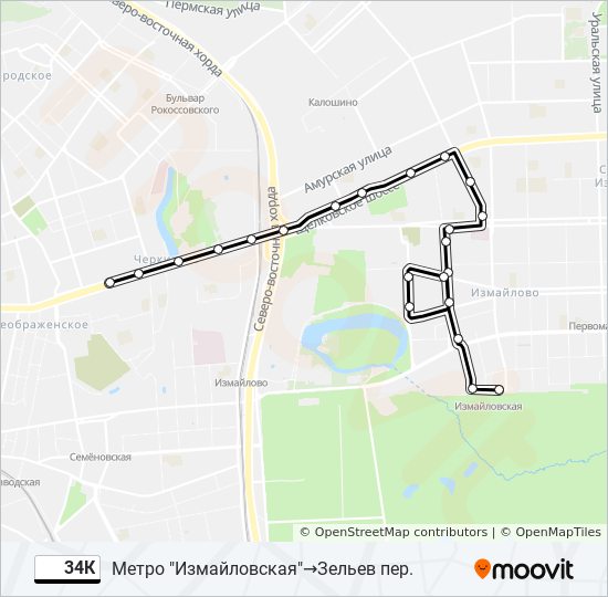 Автобус 34К: карта маршрута