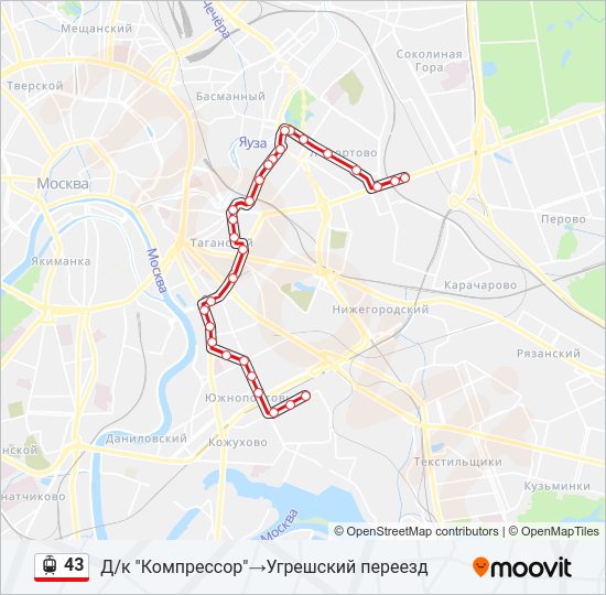 Трамвай 43: карта маршрута