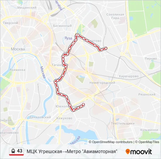 Трамвай 43: карта маршрута