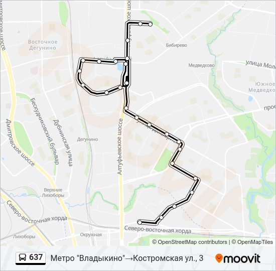 Автобус 637: карта маршрута