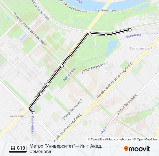 Автобус С10: карта маршрута
