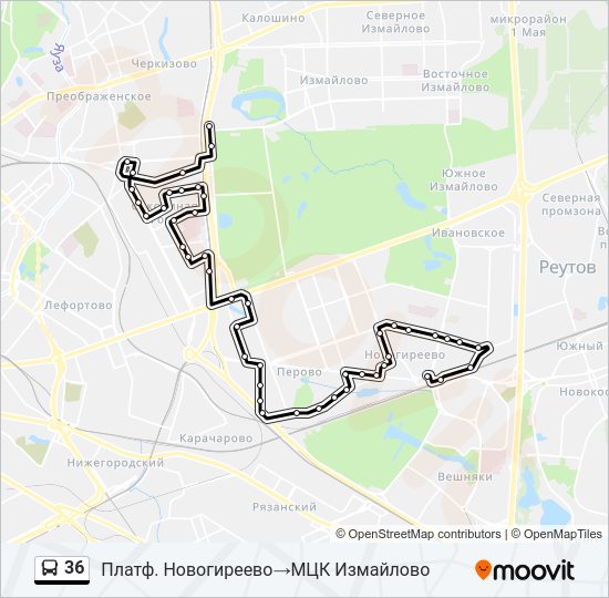 Автобус 36: карта маршрута