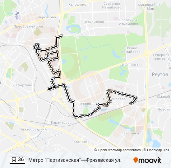 Автобус 36: карта маршрута