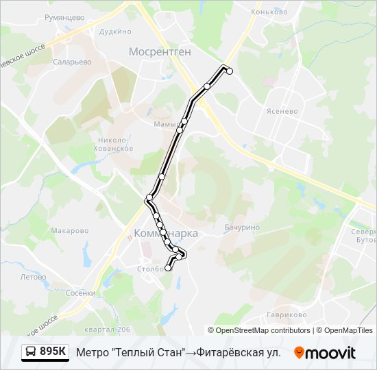 Автобус 895К: карта маршрута