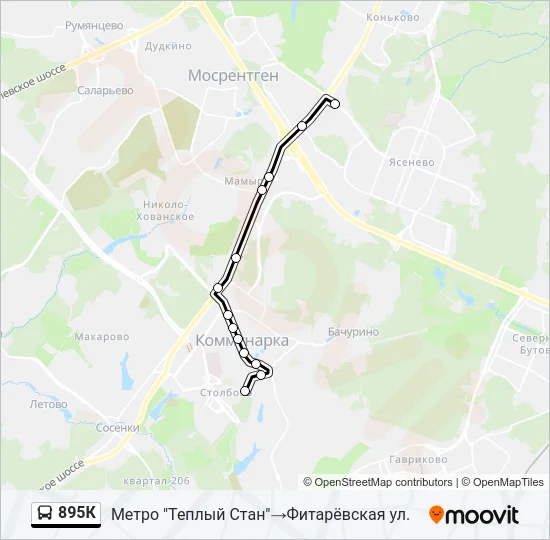 Автобус 895К: карта маршрута