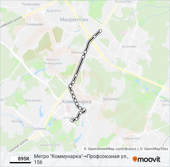 Автобус 895К: карта маршрута