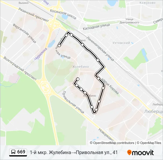Автобус 669: карта маршрута