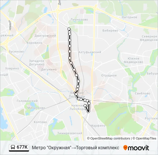 Автобус 677К: карта маршрута