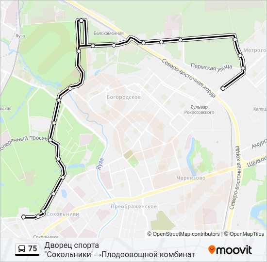 Автобус 75: карта маршрута