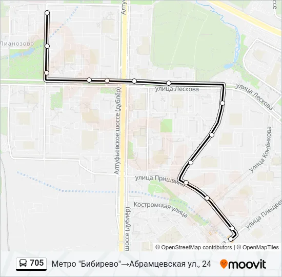 Автобус 705: карта маршрута