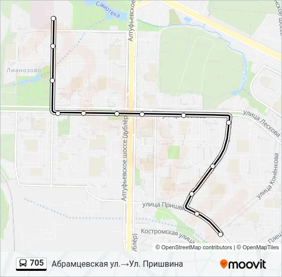 Автобус 705: карта маршрута