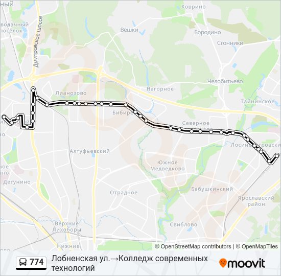 Автобус 774: карта маршрута