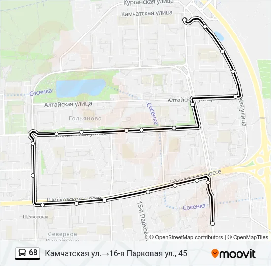 Автобус 68: карта маршрута