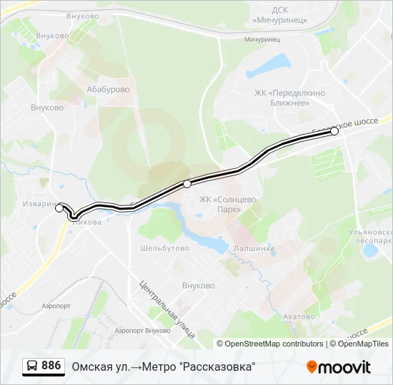 Автобус 886: карта маршрута