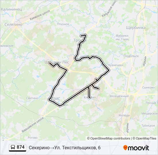 Автобус 874: карта маршрута