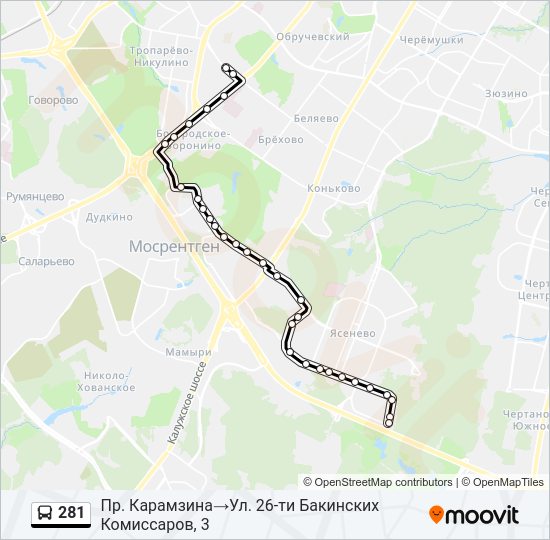 Автобус 281: карта маршрута