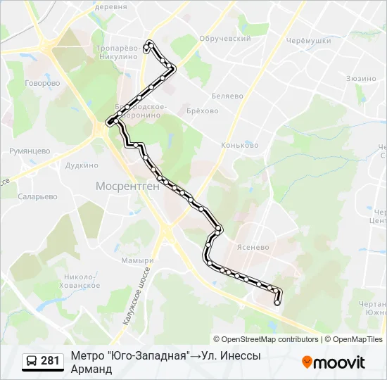 Автобус 281: карта маршрута
