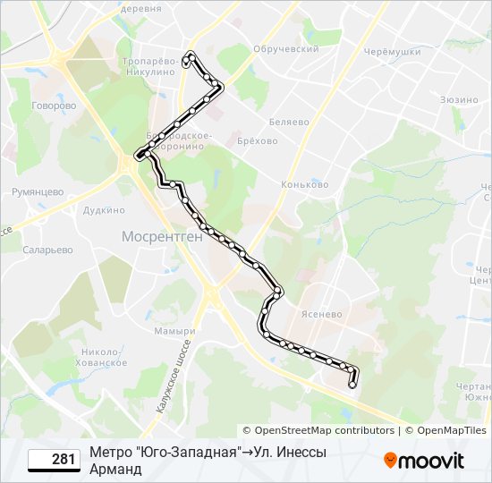 Автобус 281: карта маршрута