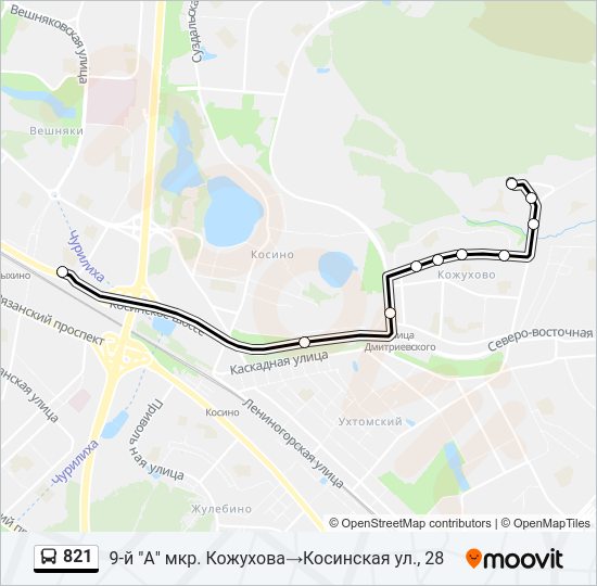Автобус 821: карта маршрута
