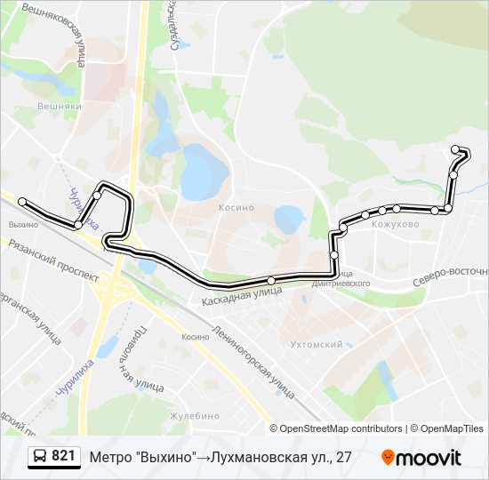 Автобус 821: карта маршрута