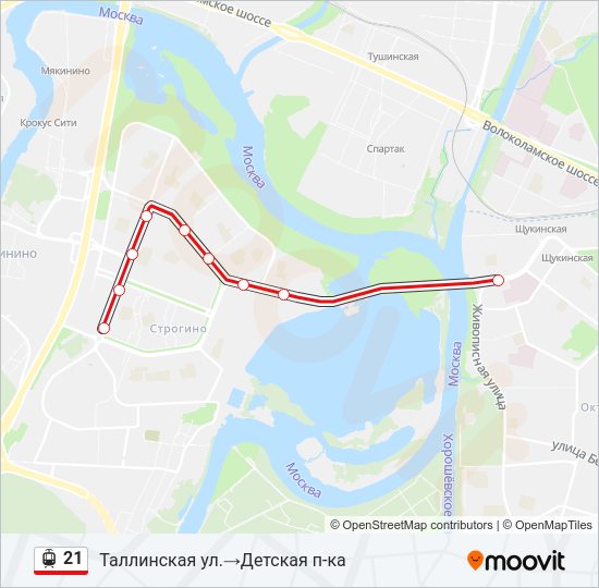 Трамвай 21: карта маршрута