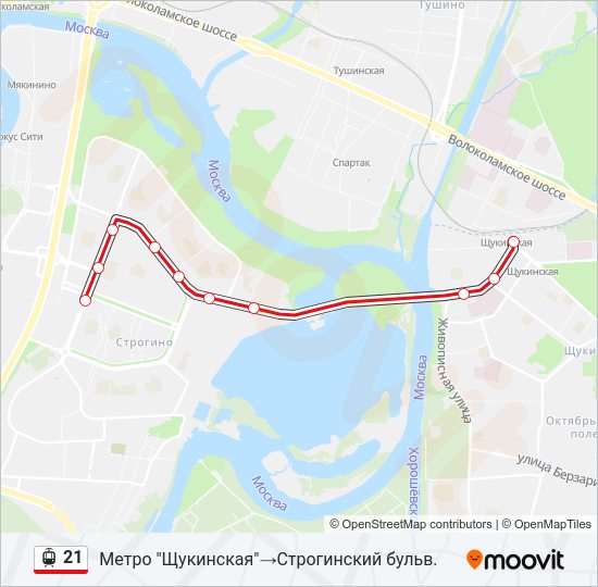 Трамвай 21: карта маршрута