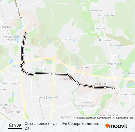 909 Bus Line Map