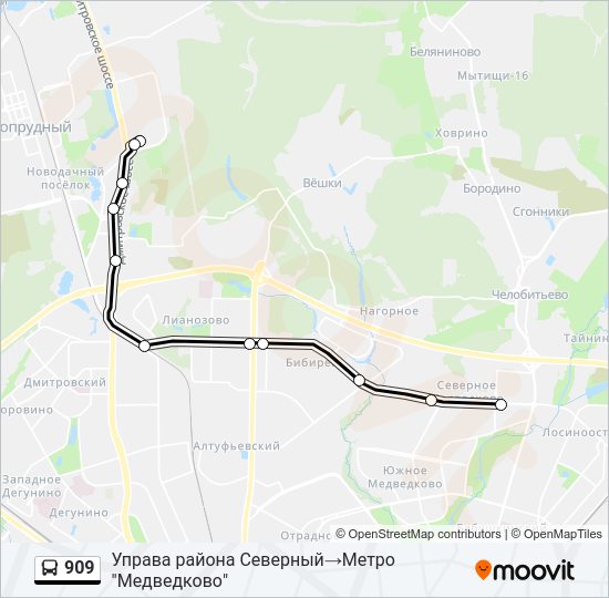 Автобус 909: карта маршрута