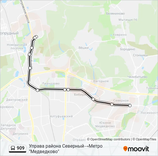 Автобус 909: карта маршрута