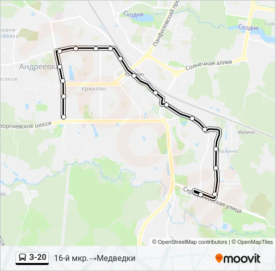 Автобус З-20: карта маршрута
