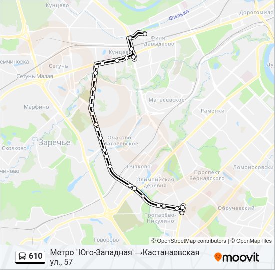 Автобус 610: карта маршрута