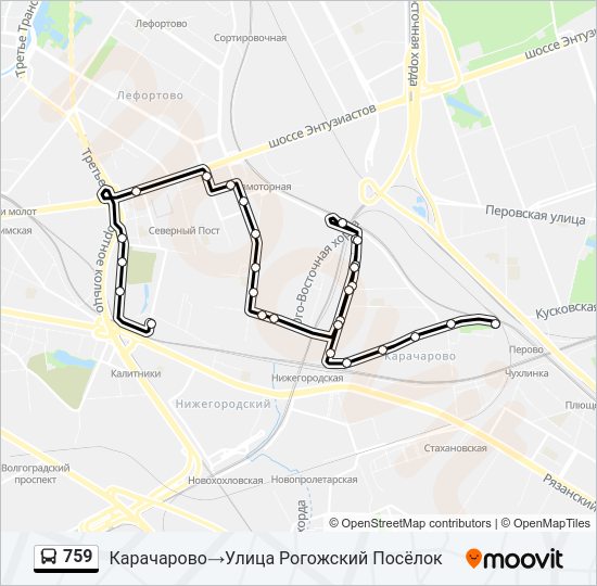 Автобус 759: карта маршрута