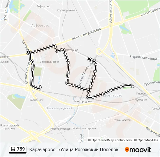 Автобус 759: карта маршрута