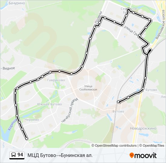 Автобус 94: карта маршрута