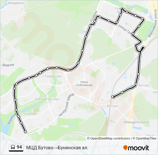 Автобус 94: карта маршрута