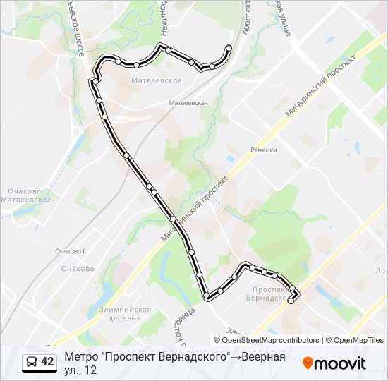 Автобус 42: карта маршрута