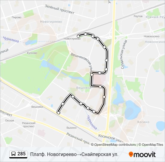 Автобус 285: карта маршрута