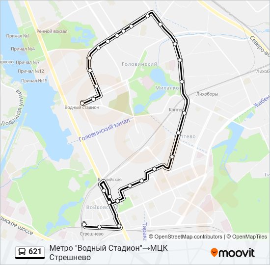 Автобус 621: карта маршрута
