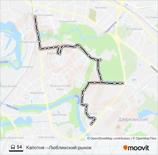 Автобус 54: карта маршрута