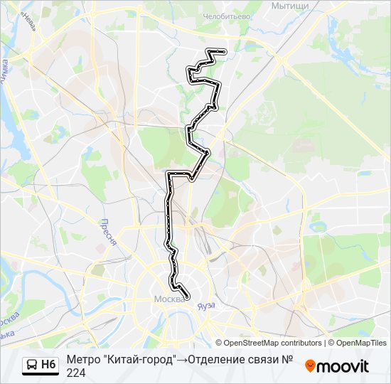 Автобус Н6: карта маршрута