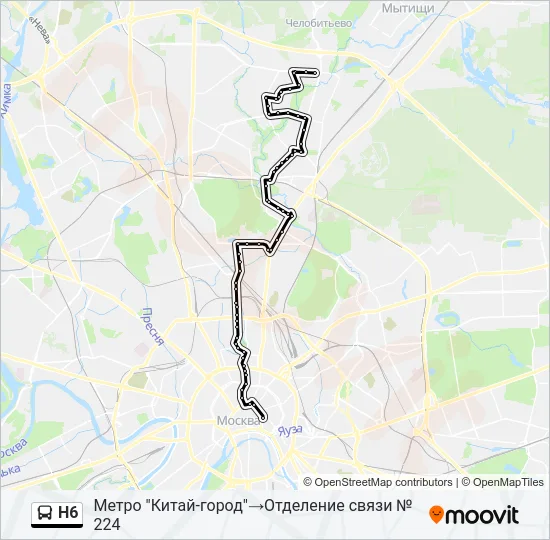 Автобус Н6: карта маршрута